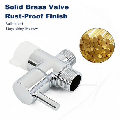 NearMoon Bidet T Adapter with Shut-off Valve, Solid Brass 3-Way T Valve for Toilet, 7/8" x 7/8" x 1/2" or 3/8" Tee Connector, Heavy Duty Bidet Attachment for Handheld Sprayer (Chrome Finish)