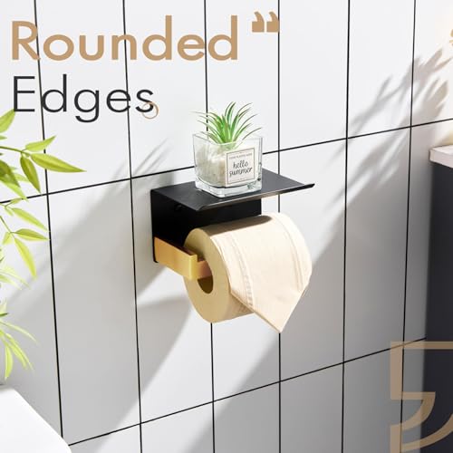 KOKOSIRI Toilet Paper Holders with Shelf Bathroom Toilet Paper Roll Holder Wall Mounted T-304 Stainless Steel, Matte Black and Gold B2010GDK - color: Black Gold, size: With Shelf(1 Pack)
