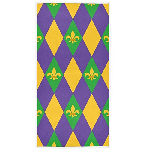 Pfrewn Mardi Gras Carnival Fleur De Lis 16x30 in Traditional Plaid Purple Bathroom Towel Soft Absorbent Small Bath Towel Kitchen Dish Guest Towel Home Bathroom Decorations - color: Mardi Gras Plaid