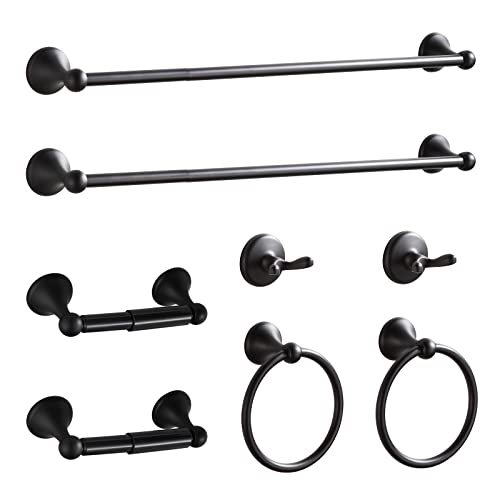 BGL Bathroom Hardware Set Matte Black Adjustable Expandable Bath Towel Bars Bathroom Accessory Set Towel Racks 8-Pieces Wall Mount - color: 8 Pcs Matte Black