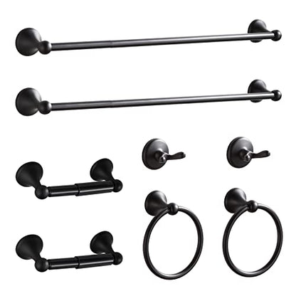 BGL Bathroom Hardware Set Matte Black Adjustable Expandable Bath Towel Bars Bathroom Accessory Set Towel Racks 8-Pieces Wall Mount - color: 8 Pcs Matte Black