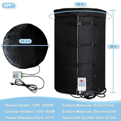 Metal Drum & Bucket Heater with Dual-Zone Temperature Control, Insulated Bucket Warmer for 55-Gallon Barrel, Propane Tank Heater Blanket UL Certified. - size: 55GAL Set