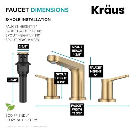 KRAUS Indy Widespread Bathroom Faucet in Spot-Free Brushed Brass with 2 Handles, Pop Up Drain and Supply Lines, FUS-14103SFBB - color: Spot Free Brushed Brass, style: Widespread