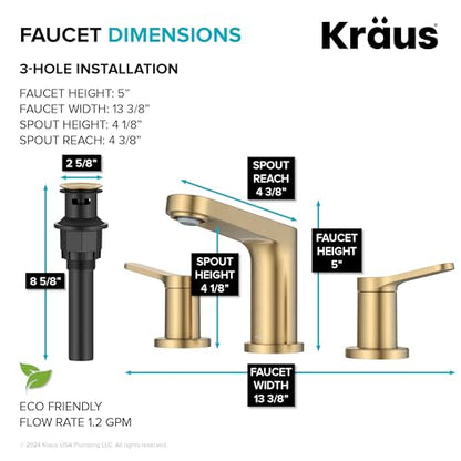 KRAUS Indy Widespread Bathroom Faucet in Spot-Free Brushed Brass with 2 Handles, Pop Up Drain and Supply Lines, FUS-14103SFBB - color: Spot Free Brushed Brass, style: Widespread