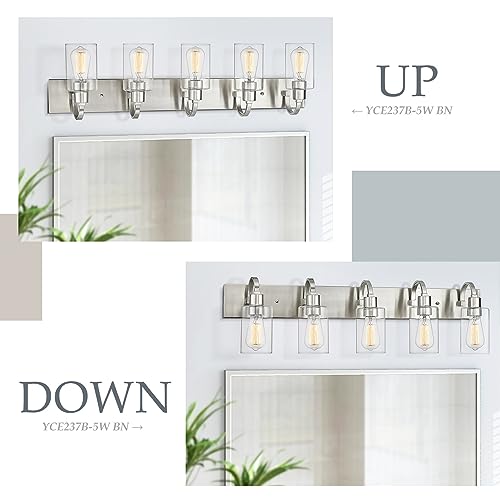 Emliviar 5-Light Bathroom Vanity Light Fixture, 37" Bath Wall Light Fixtures in Brushed Nickel Finish with Clear Glass, YCE237B-5W BN - color: Brushed Nickel - Clear Glass, size: 5-Light