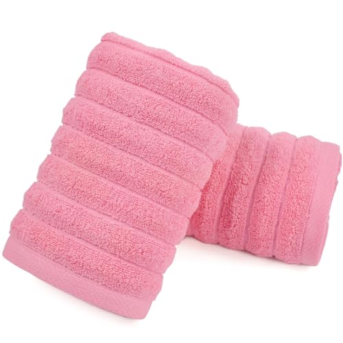 Jacquotha 2-Pack Hand Towels for Bathroom (Pink) Ribbed | Cotton Face Towel for Women Girls, 13” x 29”, Soft and Quick Drying 480 GSM - color: Pink