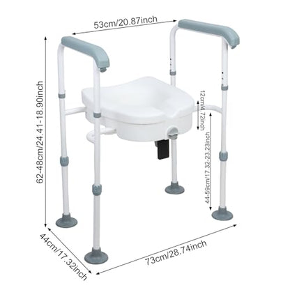 Raised Toilet Seat with Handles,Toilet Seat Riser for Seniors with Adjustable Padded Arm Handicap Elevated Toilet Safety Seat for Standard or Elongated Commode for Elderly Pregnant White