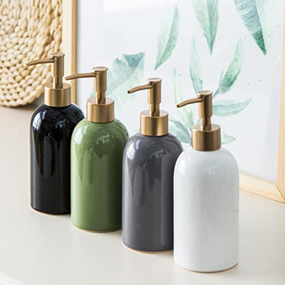 Refillable Soap Dispenser for Kitchen Sink,Small Gold Ceramic Lotion Pump Bottle for Bathroom Countertop Sink, Round Hand Soap Dispenser Bottle with Golden Stripe for Laundry Shower Liquid (Green) - color: Green