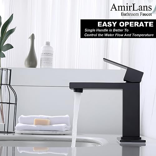 Black Faucet Bathroom, Matte Black Bathroom Faucet Single Hole | Stainless Steel Single Handle 1 Hole Bathroom Sink Faucets with Pop Up Drain, AML-1141-BK - color: Matte Black, size: Short