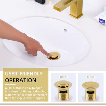 Angle Simple Pop Up Sink Drain Stopper with Overflow, Deep Titanium Gold | Brass Bathroom Sink Stopper Replacement, Fits Lavatory & Vanity Sink with 1.61 to 2 Inches Drain Hole - color: Deep Titanium Gold