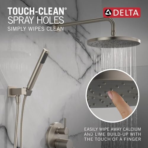 Delta Modern 14 Series Round Rain Shower System Faucet Set, Rainfall Brushed Nickel Shower Head and Handle Set, Valve Trim Kit, 10 Inch, Spotshield Stainless 342702-SP - color: Stainless