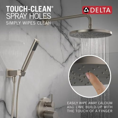 Delta Modern 14 Series Round Rain Shower System Faucet Set, Rainfall Brushed Nickel Shower Head and Handle Set, Valve Trim Kit, 10 Inch, Spotshield Stainless 342702-SP - color: Stainless