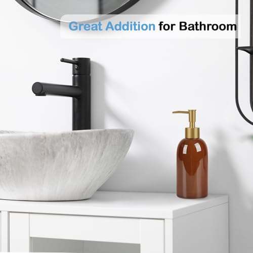 Natheeph 14OZ Ceramic Soap Dispenser Can Fill Liquid for Bathroom, Kitchen | Refillable Hand Soap Dish Soap,Detergent for Kitchen, Bathroom, Soap Pump Dispenser Bottle, Ceramic (Amber) - color: Brown