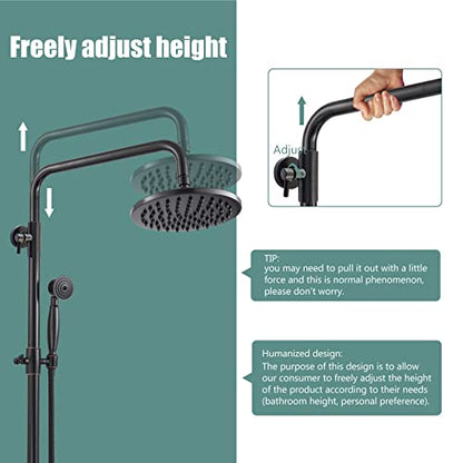 Heyalan Dual Shower System, 8 Inch Rain Head, Handheld,Oil Rubbed Bronze | Dual shower system with 8 inch rain head, handheld sprayer, exposed pipe design, two-handle control, and brass body. - color: Oil Rubbed Bronze