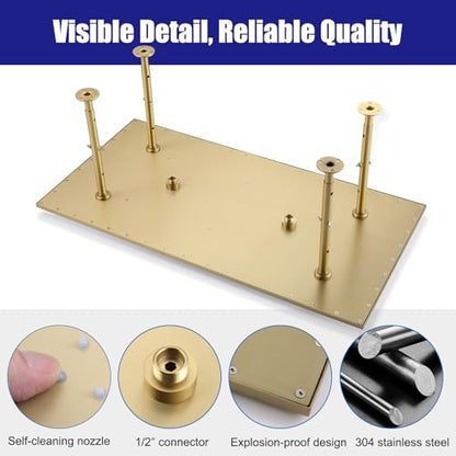 16"X32" Luxury High Pressure Rain Shower Head, Ceiling Mount Rectangle Rainfall Showerhead with Silicone Nozzles Full Body Fixed Showerheads For Modern Bathroom, Brushed Gold Plated Finish - color: Brushed Gold, style: Rainfall(One Function)
