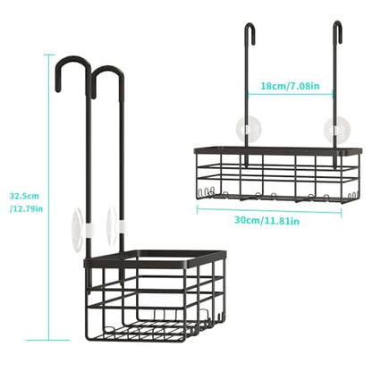 HapiRm Hanging Shower Caddy Organizer - No Drilling Shower Organizer with Hooks, Rustproof & Waterproof 304 Stainless Steel Bathroom Shelves - Black (1 Basket) - color: Black-1 Basket