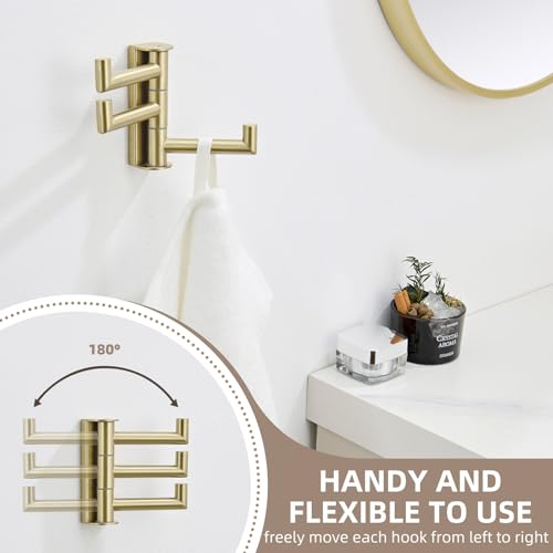 Angle Simple Towel Hook 3 Arms, Swivel Coat Wall Hook, Brushed Gold | Solid SUS304 Stainless Steel, Foldable Robe Towel Holder for Bathroom Kitchen Closet, Modern Space Saver, Screws Mounted - color: Brushed Gold, size: 1 Pack