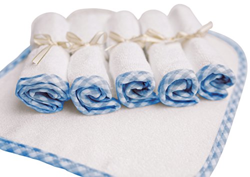 Channing & Yates - Premium Baby Washcloths - (6-Pack) Organic Baby Wash Cloths - Thick, Soft, Plush - Great for Eczema - Face Washcloths (Blue on White) - color: Blue