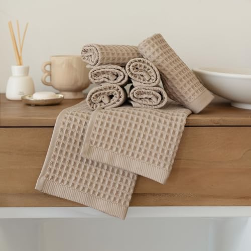 Waffle Washcloths Set of 8 Brown - Premium Quality 100% Turkish Cotton Face Washcloth, Soft Makeup Towel, Shower Cloth, Kitchen Towel (Brown, Set of 8 Washcloths) - color: Brown, size: Set of 8 Washcloths