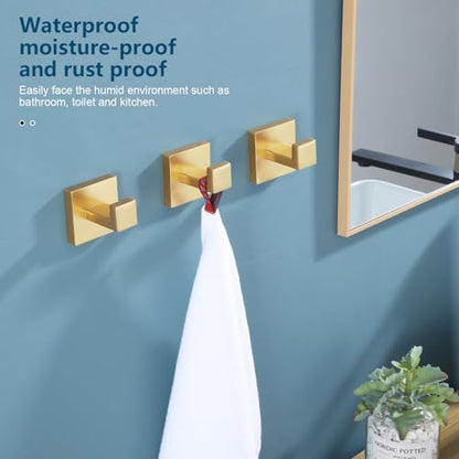 KOKOSIRI Bath Robe Hook Wall Mount Square Towel Hook Coat Hook Bathroom Kitchen Garage Heavy Duty SUS 304 Stainless Steel 3 Pack Brushed Gold B1010BG-P3 - color: Brushed Gold, size: 3 Pack