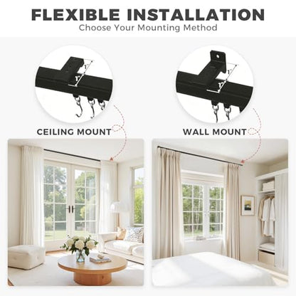 ChadMade Aluminum Ceiling Curtain Track Set with Hooks, 9ft - 12ft Adjustable Length Ceiling/Wall Mount Curtain Rail System For Grommet/Pleated Drape, RV Ceiling Track, Black - color: Black, size: 9ft-12ft