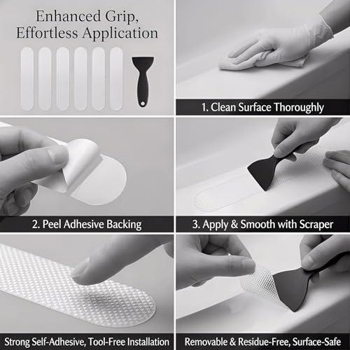 Anti Slip Shower Stickers, 120 Pieces Rectangular Shower Floor Non Slip Stickers, Adhesive Decals Safety Strips with Scraper for Bath Tub, Shower Floor and Stairs (Clear) (120 Rectangular) - size: 120 Rectangular