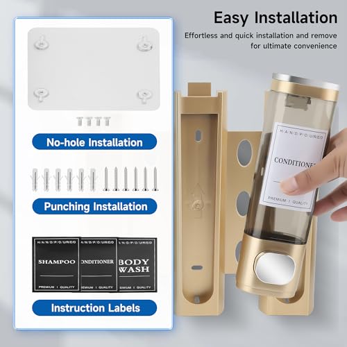 Shampoo and Conditioner Dispenser, 3 Chamber 300ml, Wall Mounted, Gold | Shower Soap Dispenser, Refillable Hand Soap Dispensers, Body Wash Dispenser for Bathroom, Kitchen, Hotel, Home - color: Gold, size: 3 Chamber
