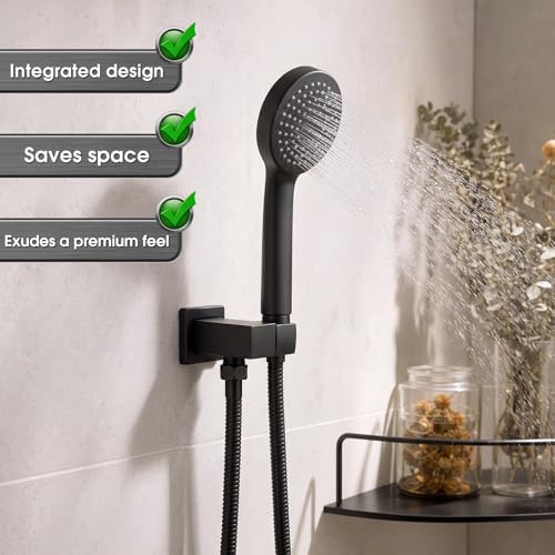 Shower Head Holder, Brass Handheld Showerhead Holder Bathroom Fixtures Wall Mounted Supply Elbow with Adjustable Shower Wand Bracket(Matte Black) - color: Matte Black