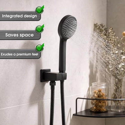 Shower Head Holder, Brass Handheld Showerhead Holder Bathroom Fixtures Wall Mounted Supply Elbow with Adjustable Shower Wand Bracket(Matte Black) - color: Matte Black