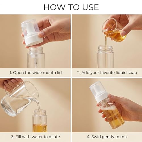 Foam Pump Bottle 7oz/ 200ml, 2Pcs Large Foaming Soap Dispenser for Travel Clear Refillable Foaming Spray Bottle for Bathroom, Hand Soap, Shampoo, Face Wash, Leak-Proof Foam Dispenser - color: 6.8oz-clear-2 Pack