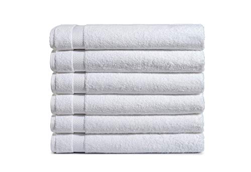 Amazon Basics 6-Pack Bath Towels, 100% Ring Spun Cotton, 600 GSM, Lightweight and Highly Absorbent, Quick Drying, Hotel Quality, 27 x 54 inches, White