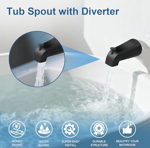 Universal Tub Spout for 1/2" Copper Pipe, 1/2" IPS and 3/4" IPS, Bathtub Faucet with Diverter and Adapter and Hex Wrench (Matte Black) - color: Matte Black