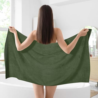 Cotton 2 Pack Oversized Bath Sheet 35 x 70, Large Bath Sheet, Ultra Absorbent, Compact, Eco-Friendly and 100% Recyclable, Quick Drying and Lightweight Towel - Olive Green - color: Olive Green, size: 2 Pack Bath Sheets