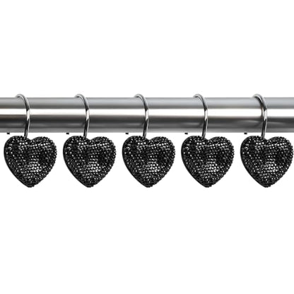 BBV Shower Curtain Hooks Rings for Valentine's Day, 12 Pcs Stainless Steel Glide Shower Hooks for Bathroom Shower Rods Curtains (Black Rhinestones) - color: Black Rhinestones