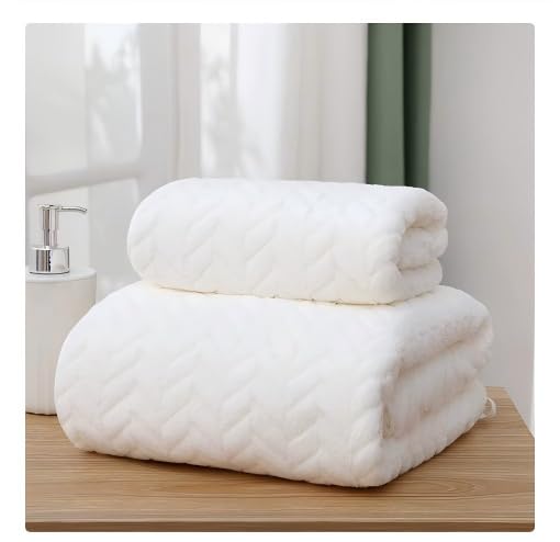 Cozy Wheat Spike Stripes Bath Towel Set Coral Fleece from Bamboo Bathroom Towels-Soft&Absorbent Wheat Spike Stripes Pattern-White