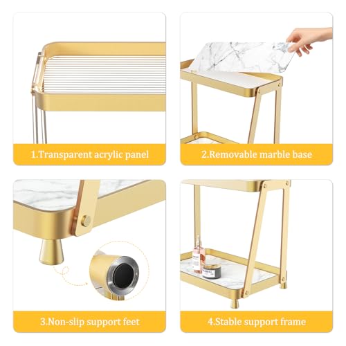 2-Tier Acrylic Bathroom Vanity Organizer, Gold | Bathroom Counter Storage Shelf with Marble-Look Tray, Holds Cosmetics, Perfume, Makeup & Skincare Products - color: Gold