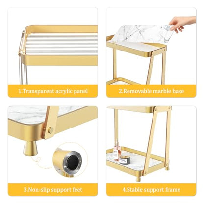2-Tier Acrylic Bathroom Vanity Organizer, Gold | Bathroom Counter Storage Shelf with Marble-Look Tray, Holds Cosmetics, Perfume, Makeup & Skincare Products - color: Gold