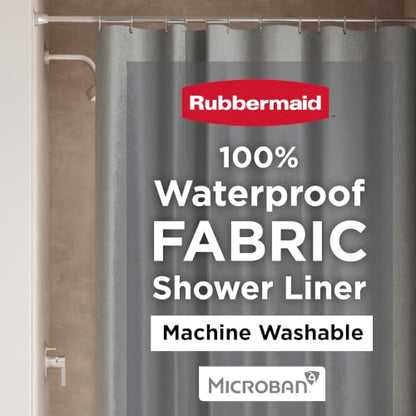 Rubbermaid Grey Shower Curtain Liner: Waterproof Fabric Shower Liner for Bathroom, with 2 Magnets and Rustproof Grommets, 70x72, Standard Size, Gray - color: Grey