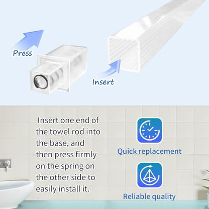 24 Inch Clear Bathroom Towel Bar Replacement Bar with Adjustable Spring End Sturdy Plastic Ceramic Rack Replacement Towel Bar Suitable for Kitchen and Bathroom Towel Storage - size: clear-1 piece