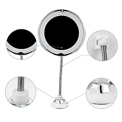 Ipetboom 10X Magnifying LED Makeup Mirror with Suction Cup Bathroom Tabletop Lighted Mirror for Cosmetics Adjustable Brightness Portable Design for Travel and Home Use - size: 40.00X20.00X8.00CM