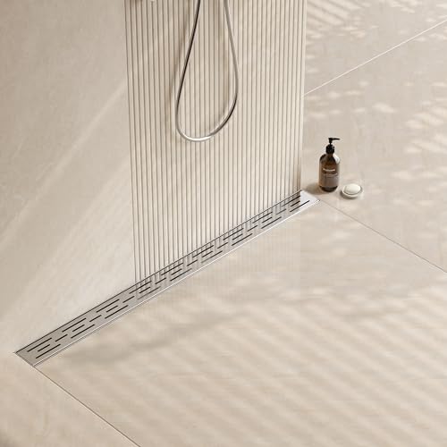 Neodrain 36-Inch Brushed Linear Shower Drain with Brick Pattern Grate | 304 Stainless Steel,Durable Bathroom Floor Drain,Rectangle Linear Drain with Hair Strainer & Adjustable Feet,CUPC certified - color: Stainless, size: 36 In