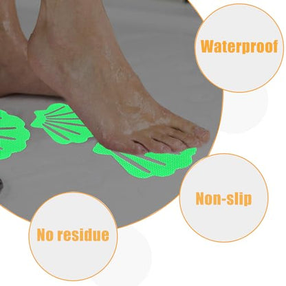 12 Pcs Luminous Green Bathtub Stickers Non Slip Sea Shell | Adhesive Decals, For Floor, Ladders, Bath Tub, Stairs, Bathroom, Shower Stickers - color: Luminous Green