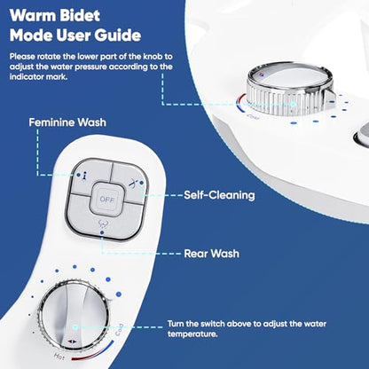 Hot and Cold Bidet, Warm Water Bidet Attachment for Toliet, Non-Electric Warm Bidet with Adjustable Water Pressure, Dual nozzle Rear and Feminine Wash - Self cleaning (Silver) - style: Silver