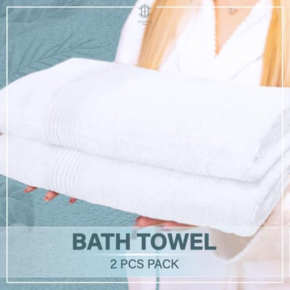 Luxe 2-Piece Bath Towel Set – Large Soft Cotton Towels, Absorbent, Durable & Skin-Friendly, Machine Washable, 27 x 54 in (White) - color: White