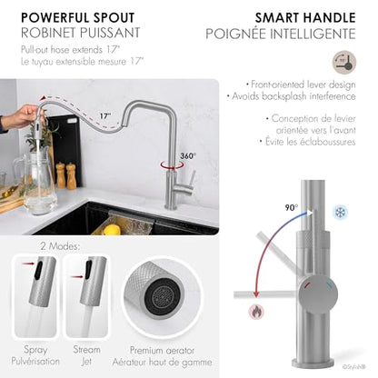 Stylish Touchless Kitchen Faucet with Pull Down Sprayer Single Lever Handle Dual Function Kitchen Sink Faucet with Ceramic Cartridge and Aerator Brushed Stainless Steel Finish, K-150SM - color: Brushed Stainless Steel