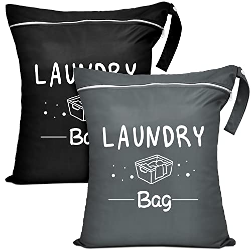 2 Pcs Travel Laundry Bag Waterproof Wet Dry Bag Washable Dirty Clothes Bathing Suit Workout - color: Black+Grey