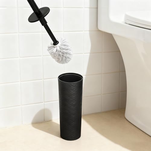 Topsky Toilet Brush,2 Pack Compact Toilet Brush & Holder Set,Plastic Round Barrel Loo Brush with 2 Replacement Toilet Brush Head,Durable for Bathroom Toilet,Black - color: Black