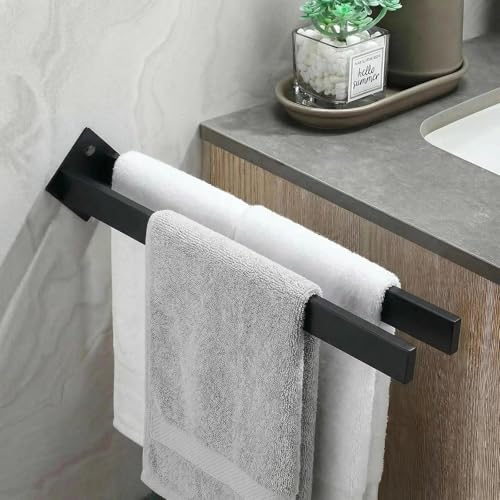 Double Rod Towel Bar 16 Inch, SUS304 Stainless Steel Wall Mounted Towel Holder, Bathroom Kitchen Double Layer Towel Rail, Modern Design Square Wall Towel Rack for Bathroom, Kitchen Black - color: Black