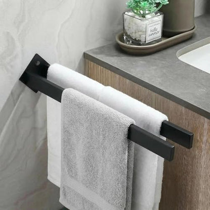 Double Rod Towel Bar 16 Inch, SUS304 Stainless Steel Wall Mounted Towel Holder, Bathroom Kitchen Double Layer Towel Rail, Modern Design Square Wall Towel Rack for Bathroom, Kitchen Black - color: Black