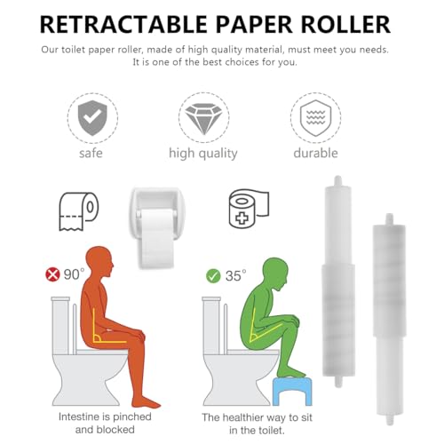 Homoyoyo White Toilet Paper Holder Spring Loaded Toilet Paper Rod Plastic Roller Replacement Rod for Homeowners, Maintenance Staff for Hotel/Home/Office Bathroom Renovation, Recessed Holder 5.7Inch